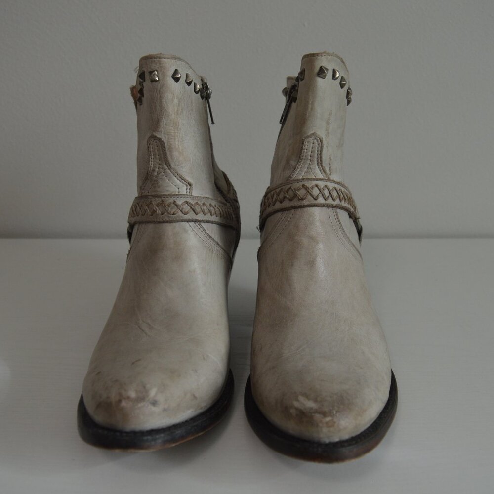 Lucchese Harness Ani Studded Distressed White Western Booties - Picture 4 of 15